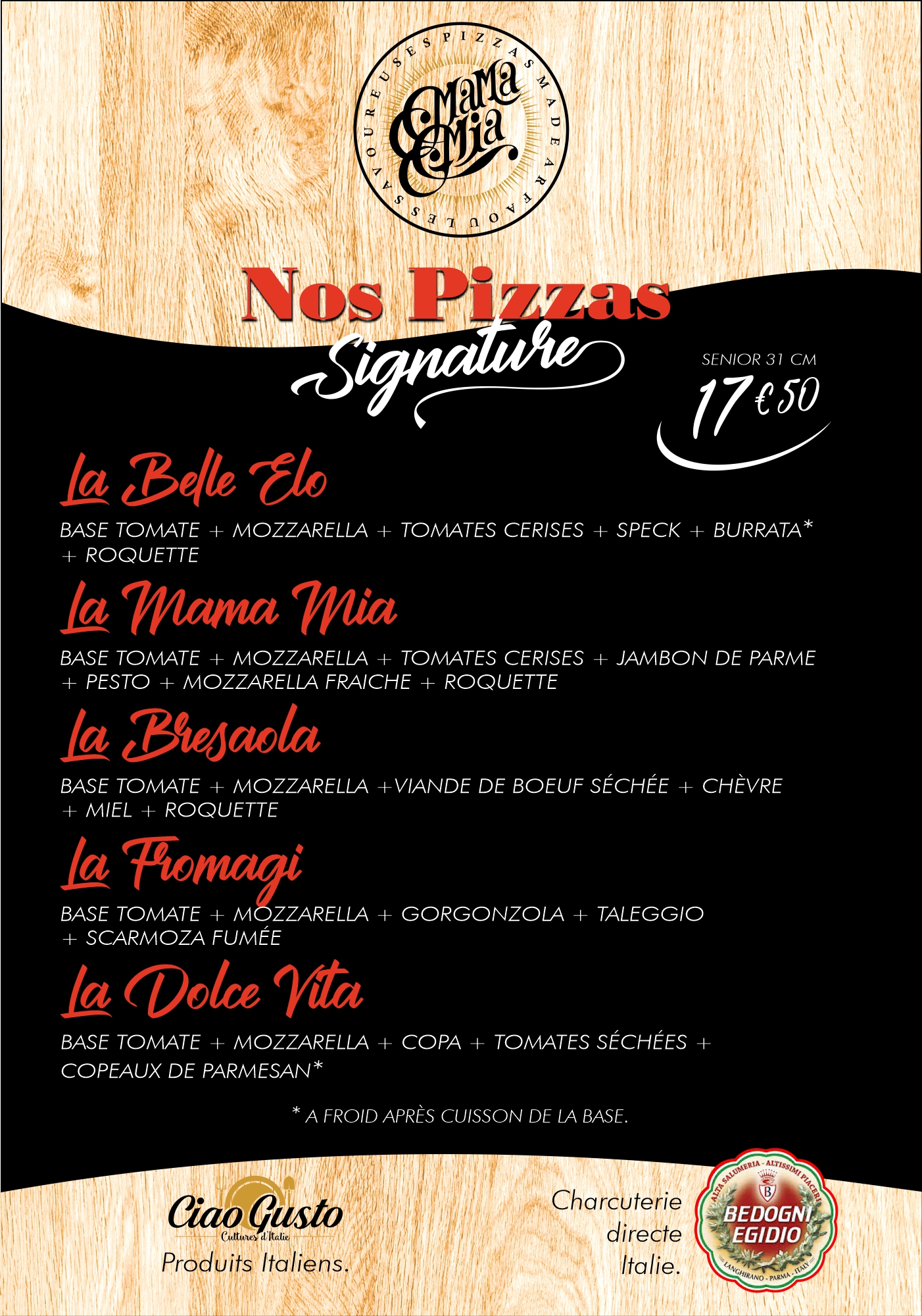 Carte des Pizzas SIGNATURES