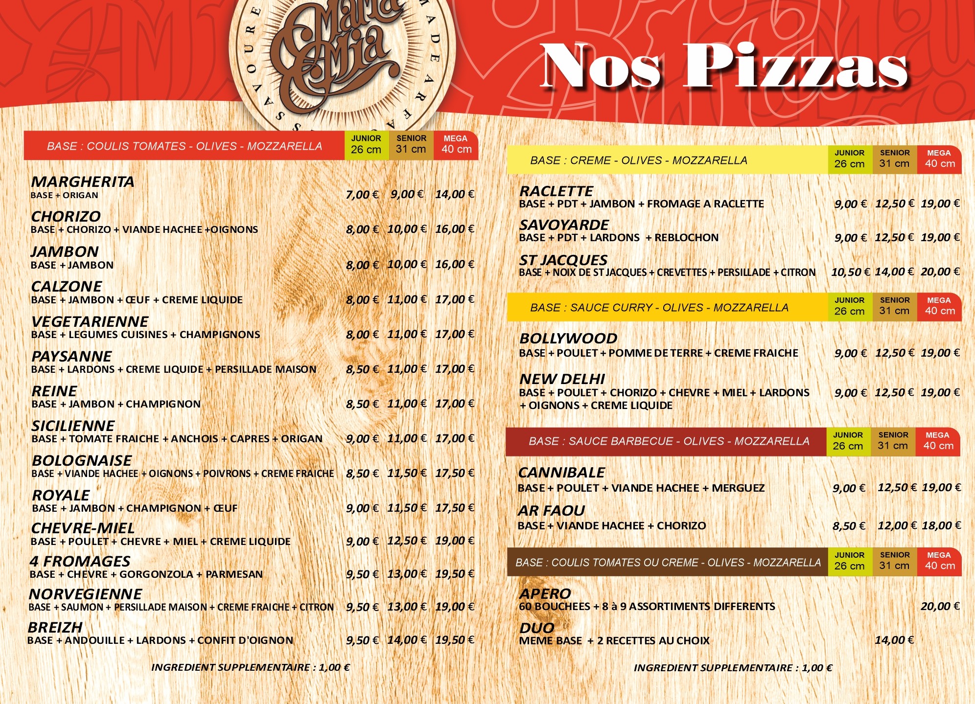 Carte des Pizzas