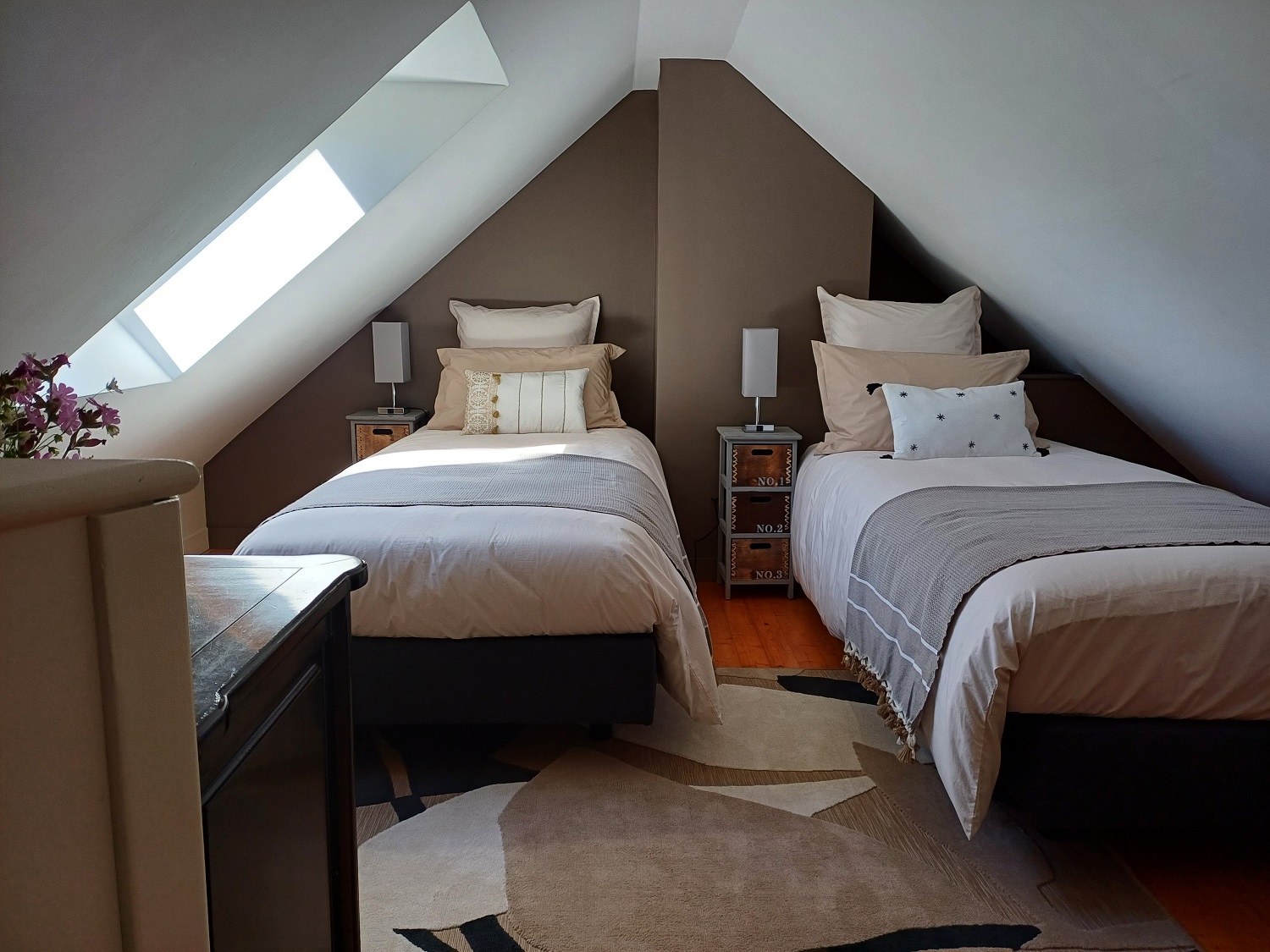 Chambre sous mansarde 2 lits de 90x200. Possibilité 180x200