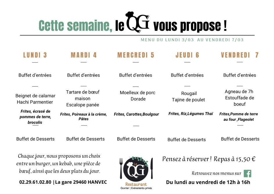 Le QG photo exemple menu